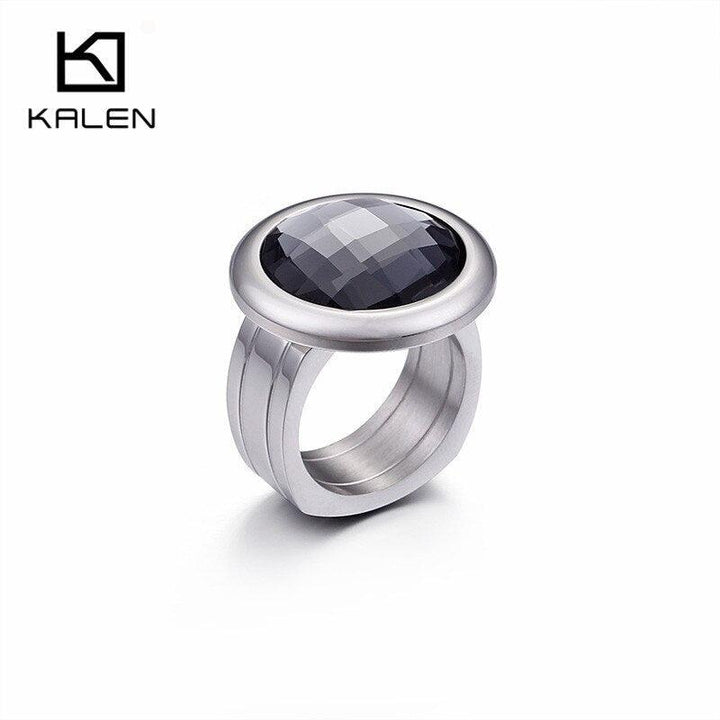 Kalen Women Stainless Steel Gold Color Rings Champagne Glass Cut Stone 6MM Width Finger Rings Fit Formal Party Accessories.