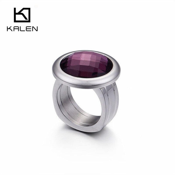 Kalen Women Stainless Steel Gold Color Rings Champagne Glass Cut Stone 6MM Width Finger Rings Fit Formal Party Accessories.