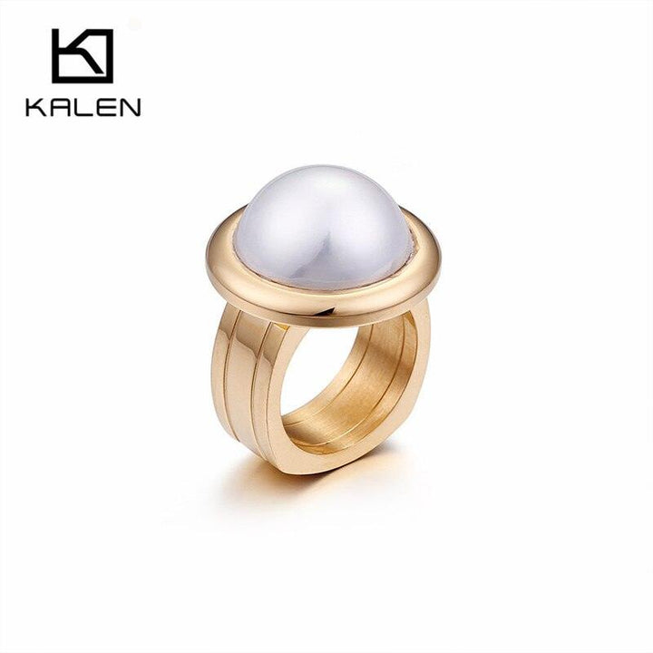 Kalen Women Stainless Steel Gold Color Rings Champagne Glass Cut Stone 6MM Width Finger Rings Fit Formal Party Accessories.