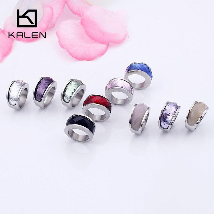 Kalen Women Stainless Steel Gold Color Rings Champagne Glass Cut Stone 6MM Width Finger Rings Fit Formal Party Accessories.