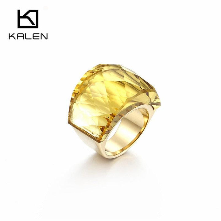 Kalen Women Stainless Steel Gold Color Rings Champagne Glass Cut Stone 6MM Width Finger Rings Fit Formal Party Accessories.