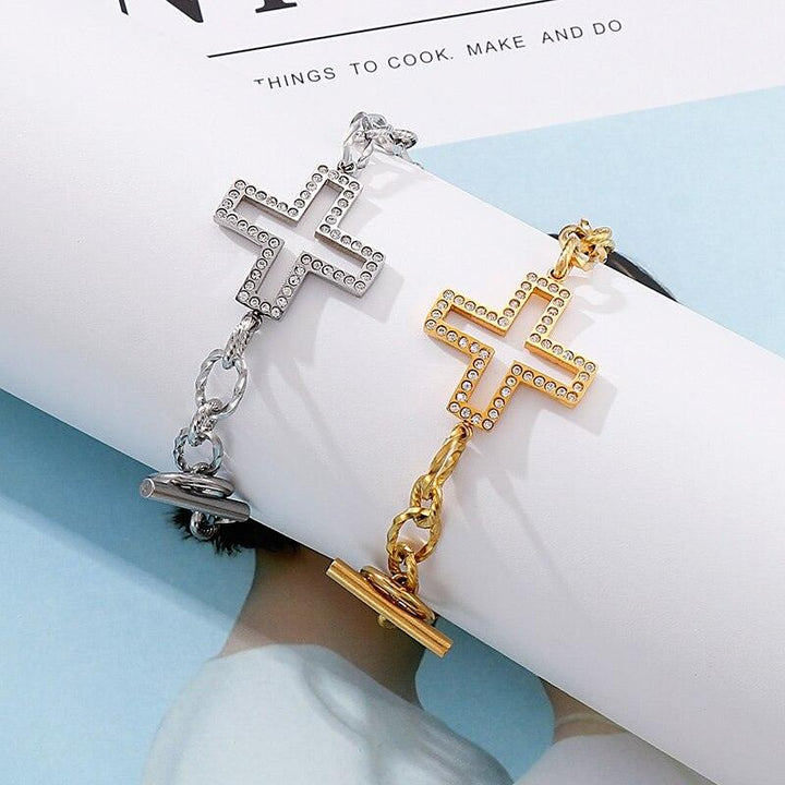 KALEN Zircon Cross Bracelet Strand Twist Chain With Cross Charms Bracelet for Women Stainless Steel OT Clasp Closure.