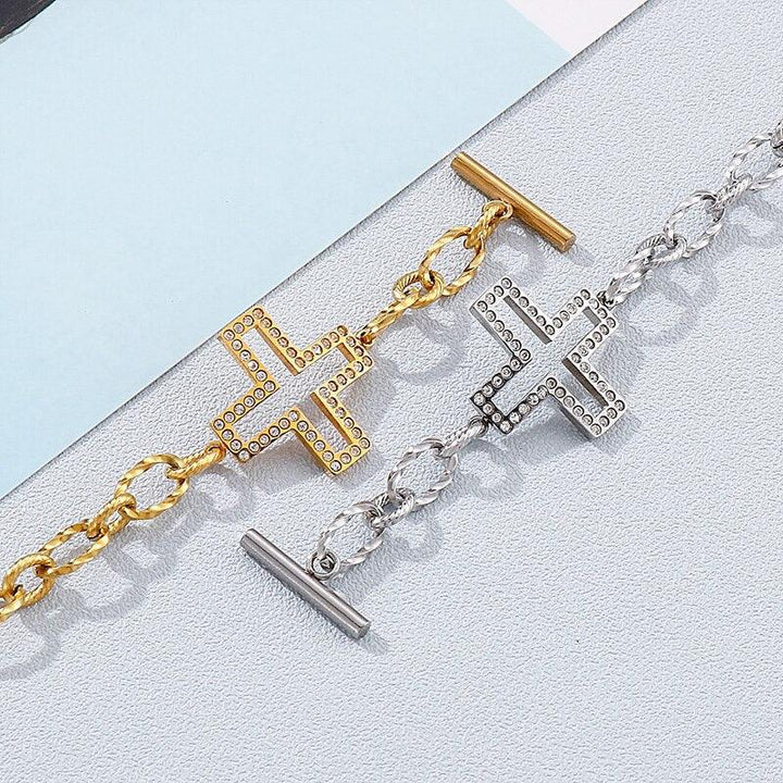 KALEN Zircon Cross Bracelet Strand Twist Chain With Cross Charms Bracelet for Women Stainless Steel OT Clasp Closure.