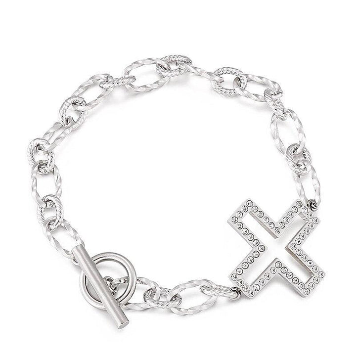 KALEN Zircon Cross Bracelet Strand Twist Chain With Cross Charms Bracelet for Women Stainless Steel OT Clasp Closure.