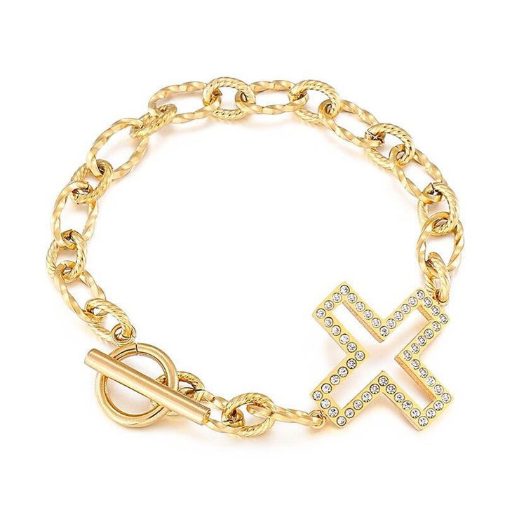 KALEN Zircon Cross Bracelet Strand Twist Chain With Cross Charms Bracelet for Women Stainless Steel OT Clasp Closure.