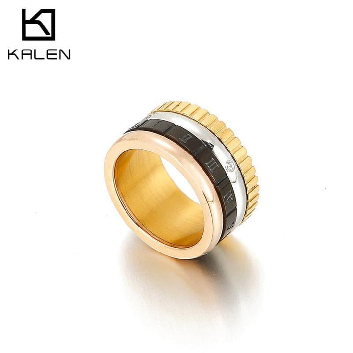 KALEN Zircon Ring Roman Numerals Ring For Women Stainless Steel Geometric Luxury Brand Jewelry Personalized Design Ring.