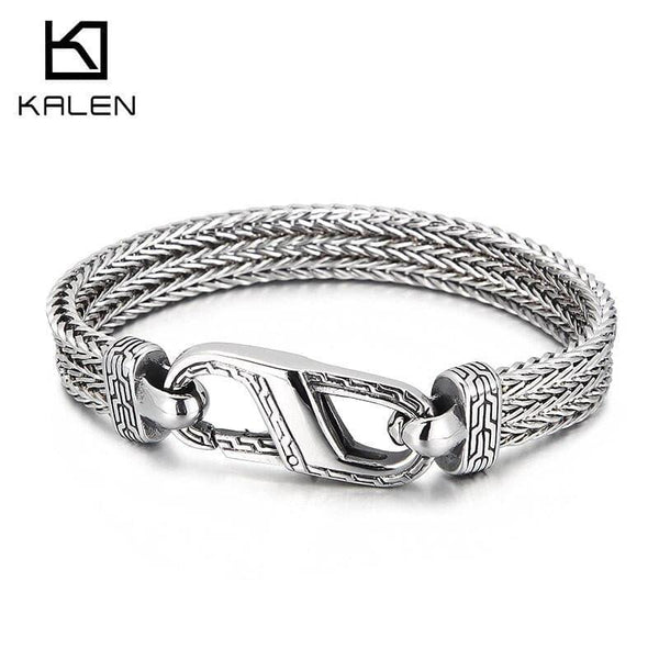 Kalen10mm Stainless Steel Woven Chain Men's Bracelet Simple Spring Clasp Jewelry Gift Accessories Gothic.