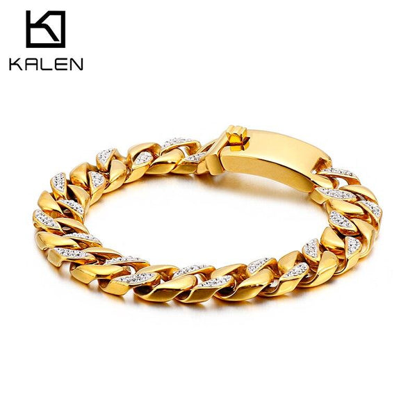 Kalen12mm Men's Charm Bracelet Zircon Stainless Steel Rock Men's Bracelets Jewelry.