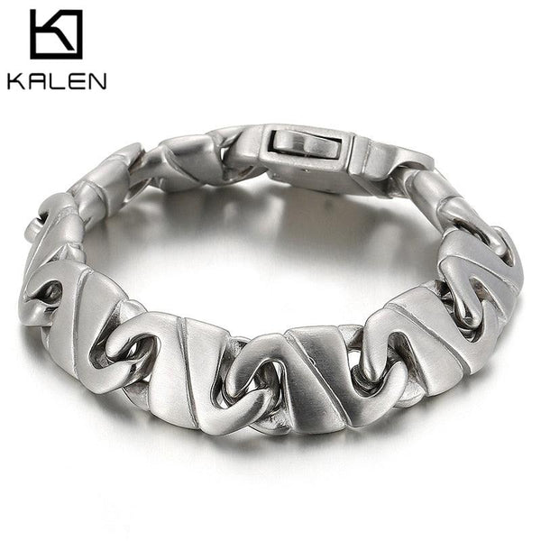 Kalen14mm Irregular Geometric Pattern Splicing Chain Charm Men's Simple Bracelet Light Jewelry.