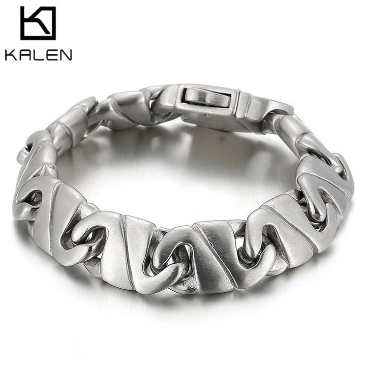 Kalen14mm Irregular Geometric Pattern Splicing Chain Charm Men's Simple Bracelet Light Jewelry.