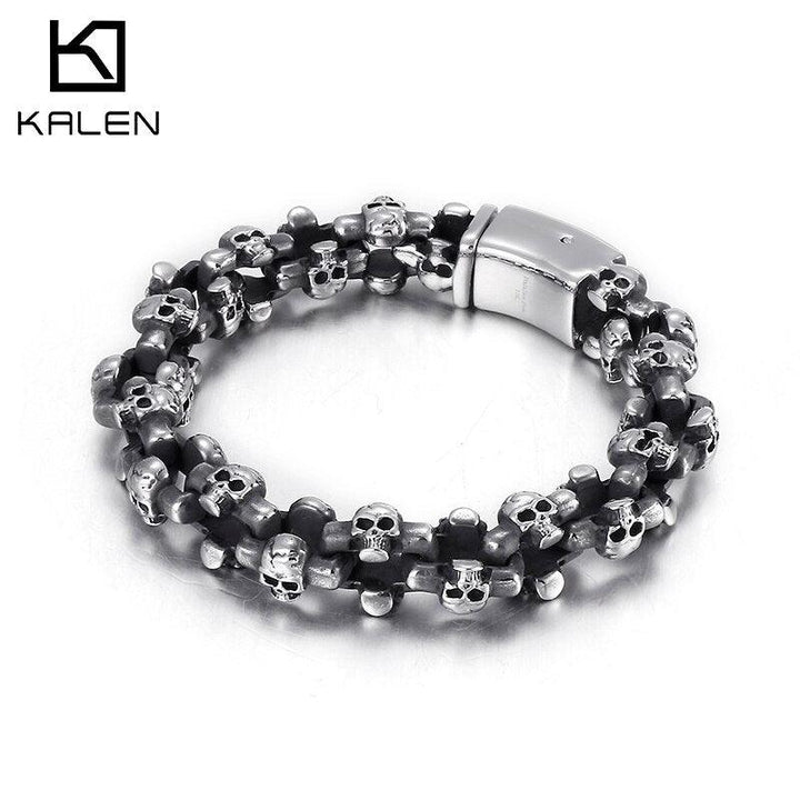 Karen Gothic  Skull Bracelet Men's Stainless Steel Glossy Skull Charm Chain Punk Jewelry.