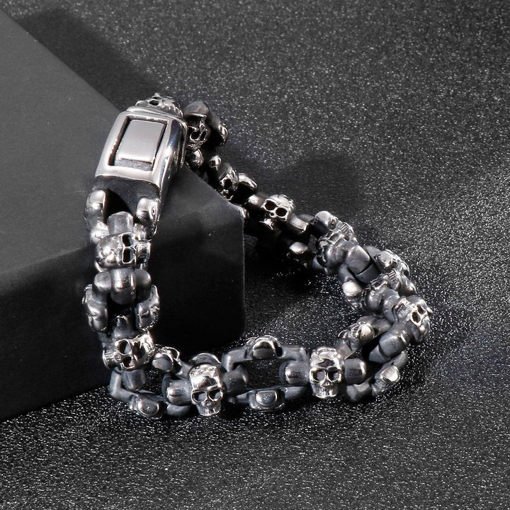 Karen Gothic  Skull Bracelet Men's Stainless Steel Glossy Skull Charm Chain Punk Jewelry.