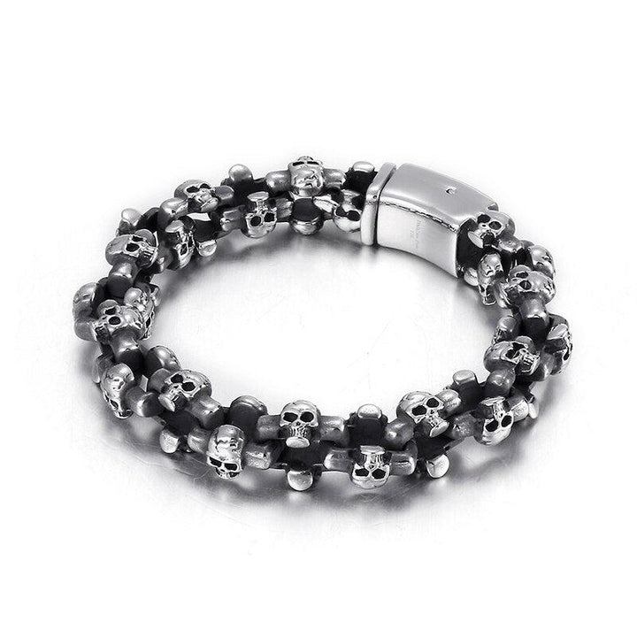 Karen Gothic  Skull Bracelet Men's Stainless Steel Glossy Skull Charm Chain Punk Jewelry.