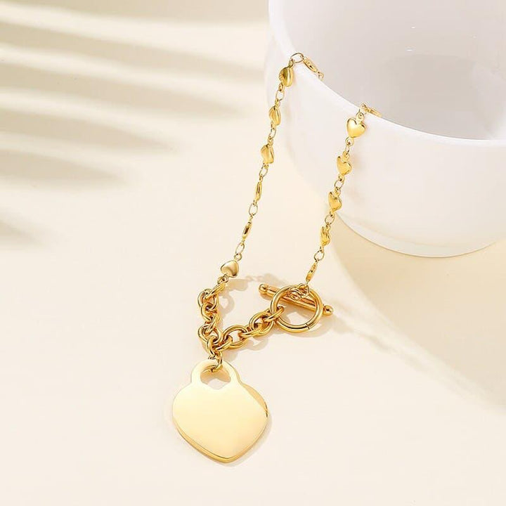 KALEN Love Heart Jewelry Set Necklace Ladies Clavicle Necklace Golden Peach Heart Pendant Necklace Bracelet Set Ornament.