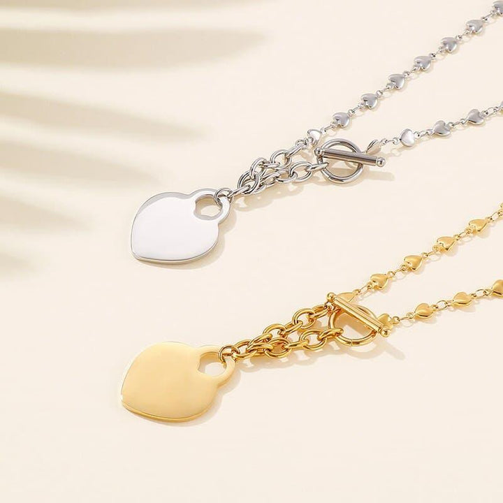 KALEN Love Heart Jewelry Set Necklace Ladies Clavicle Necklace Golden Peach Heart Pendant Necklace Bracelet Set Ornament.