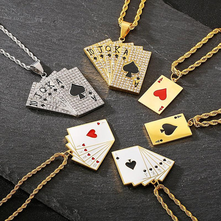 KALEN Lucky Ace Of Spades Mens Necklace Poker Pendant For Male Stainless Steel Casino Fortune Playing Cards Jewelry 2020.