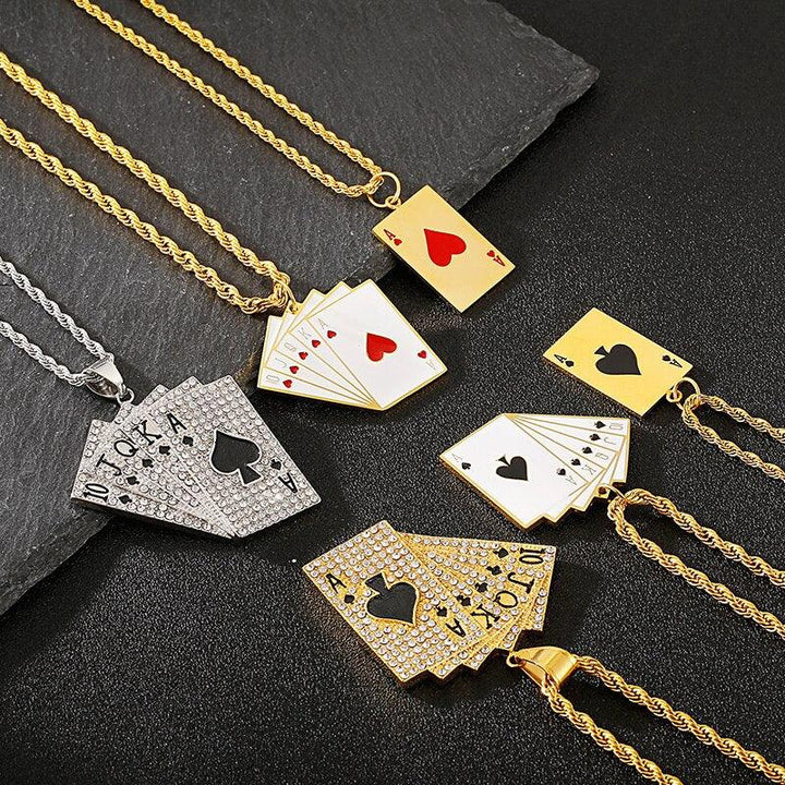 KALEN Lucky Ace Of Spades Mens Necklace Poker Pendant For Male Stainless Steel Casino Fortune Playing Cards Jewelry 2020.