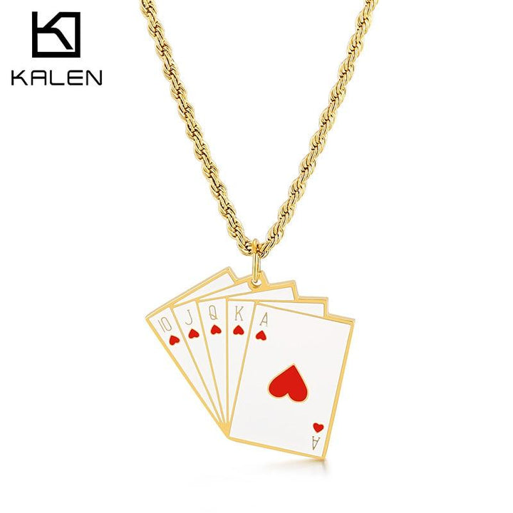 KALEN Lucky Ace Of Spades Mens Necklace Poker Pendant For Male Stainless Steel Casino Fortune Playing Cards Jewelry 2020.