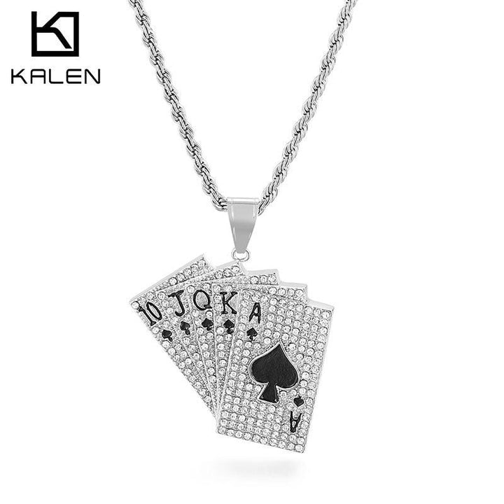 KALEN Lucky Ace Of Spades Mens Necklace Poker Pendant For Male Stainless Steel Casino Fortune Playing Cards Jewelry 2020.