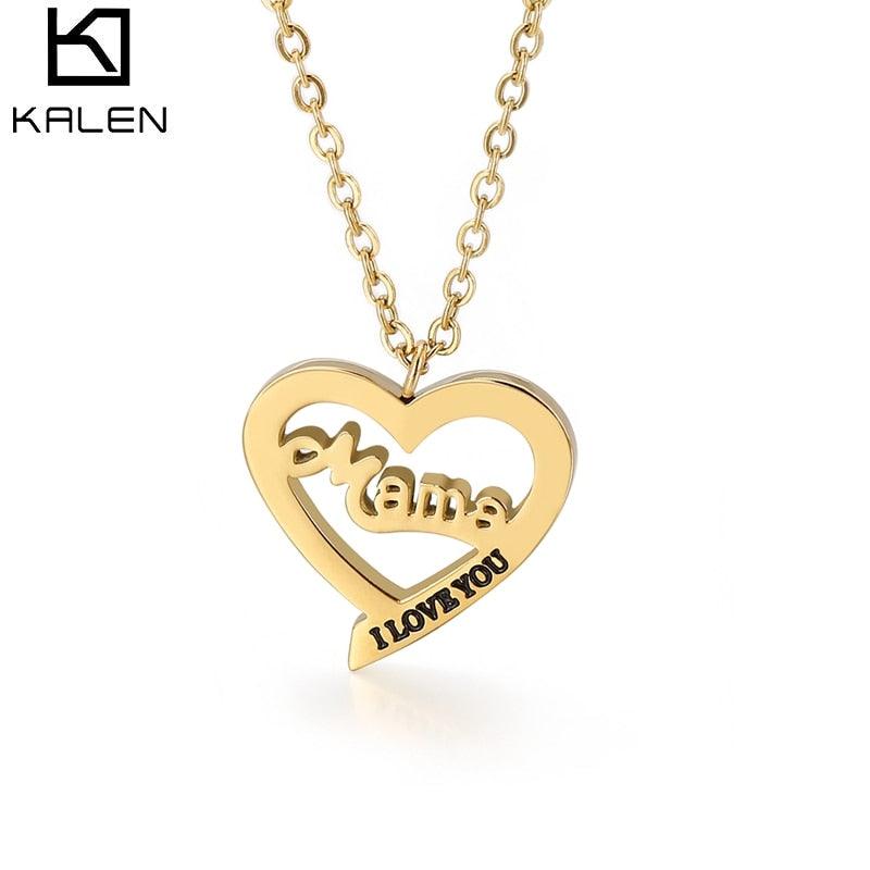 KALEN Mama Letters Necklace For Women Gold color Stainless Steel Mom I LOVER YOU Pendant Necklace Wholesale Jewelry Mother's Day.