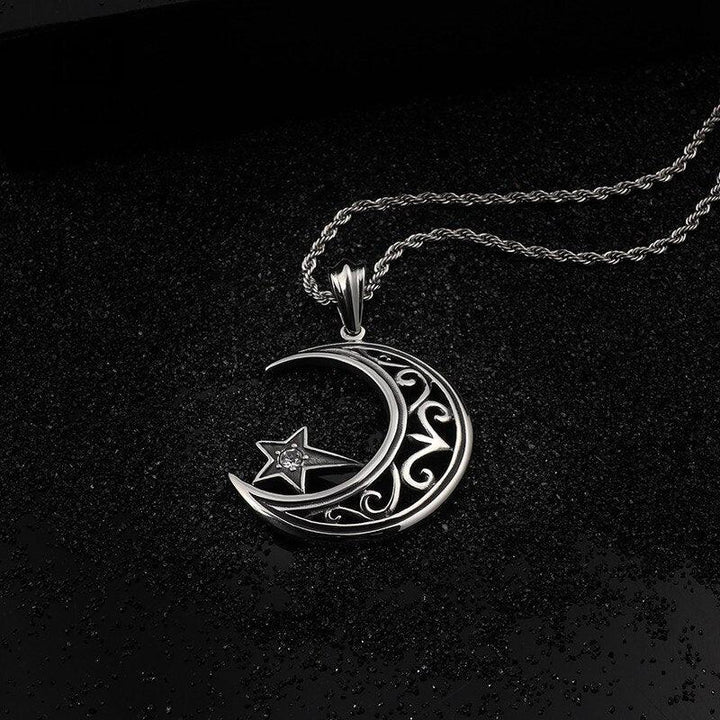 KALEN Fashion Stainless Steel Moon &amp; Star Pendant Necklaces For Men Religious Turkish Style Color Necklace Male Jewelry.