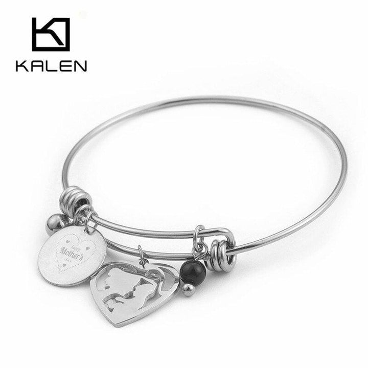 KALEN Gold Color Stainless Steel Mother&amp;Child Pendant Bracelet &amp; Bangle For Women Heart Charm Wrist Jewelry Mom's Birthday Gifts.