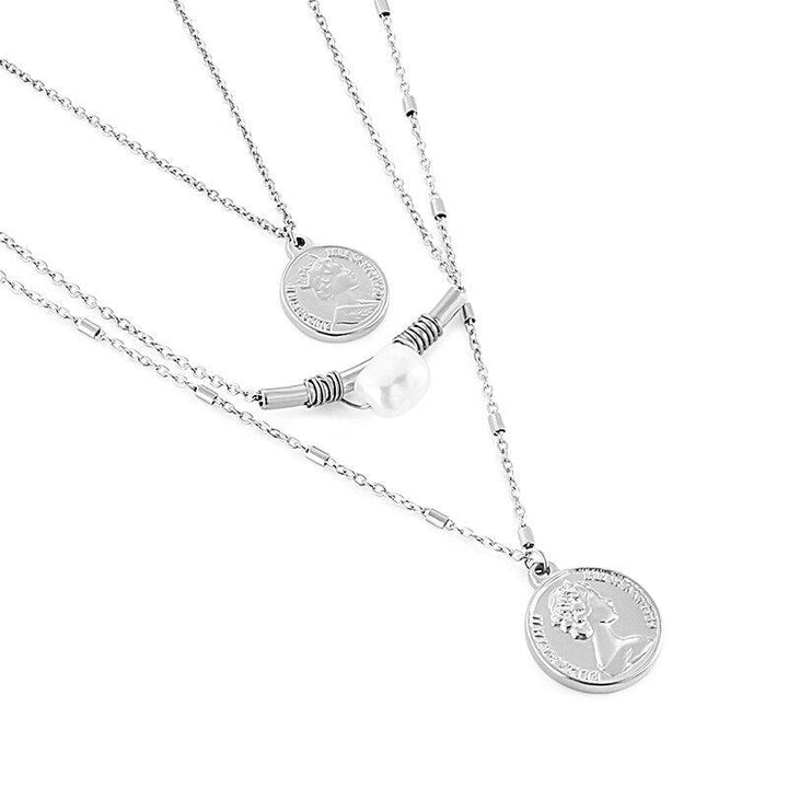 KALEN Gold Portrait Coin Pendant Necklace For Women Cuban Multilayered Stainless Steel Chain Choker For Girls Gift.