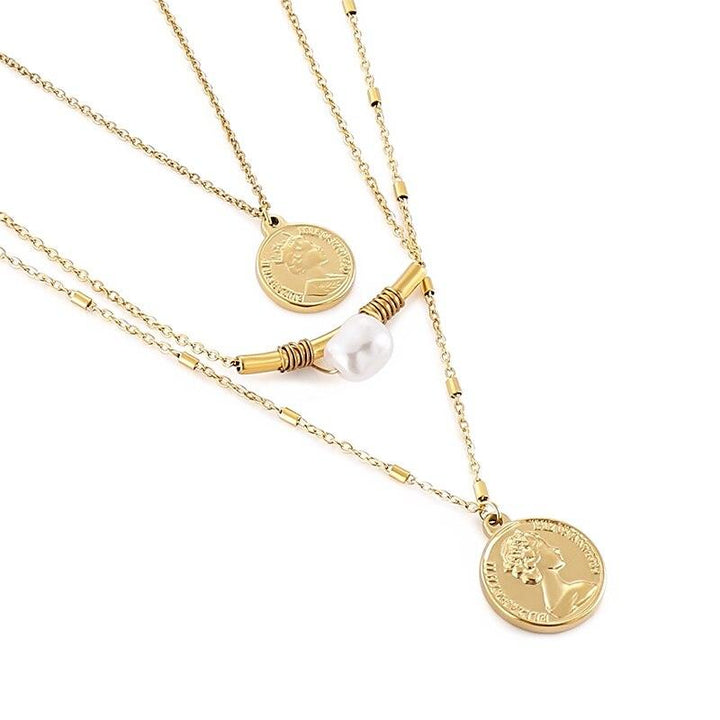 KALEN Gold Portrait Coin Pendant Necklace For Women Cuban Multilayered Stainless Steel Chain Choker For Girls Gift.