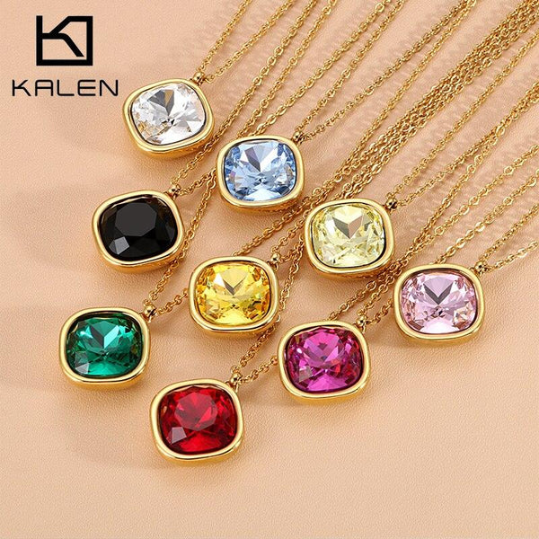 Kalen Fashion Multiple Color Rainbow Pendant Necklaces For Women Gold Color Stainless Steel Link Chain Choker Jewelry Accessory.