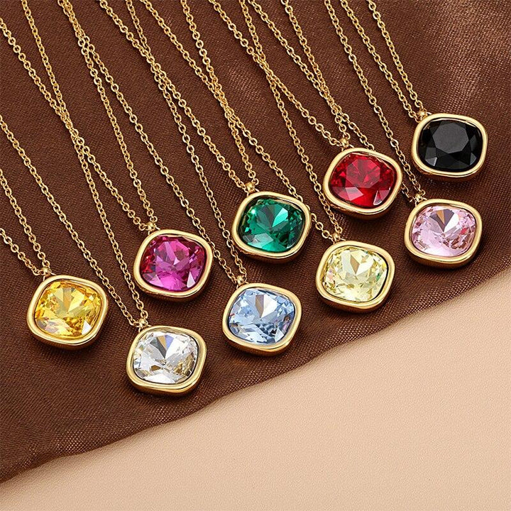 Kalen Fashion Multiple Color Rainbow Pendant Necklaces For Women Gold Color Stainless Steel Link Chain Choker Jewelry Accessory.