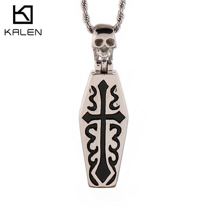 Kalen Mummy Carved Cross Pendant Gothic Stainless Steel Vintage Necklace Men's Women Jewelry.