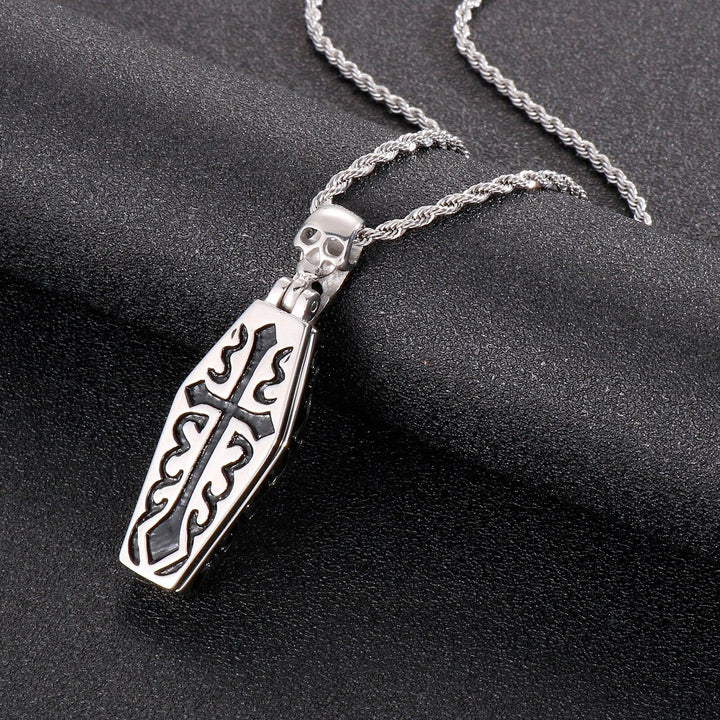 Kalen Mummy Carved Cross Pendant Gothic Stainless Steel Vintage Necklace Men's Women Jewelry.