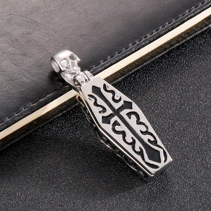 Kalen Mummy Carved Cross Pendant Gothic Stainless Steel Vintage Necklace Men's Women Jewelry.