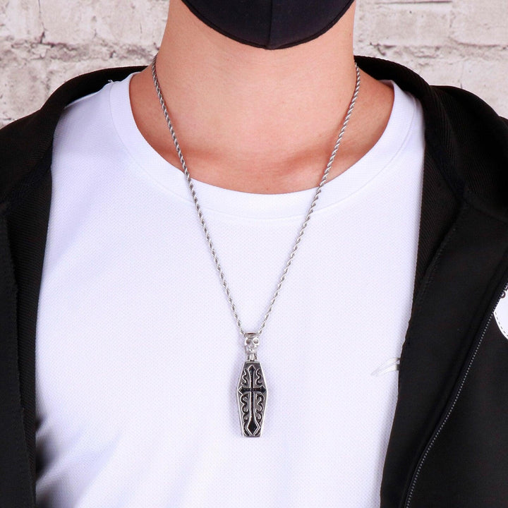 Kalen Mummy Carved Cross Pendant Gothic Stainless Steel Vintage Necklace Men's Women Jewelry.