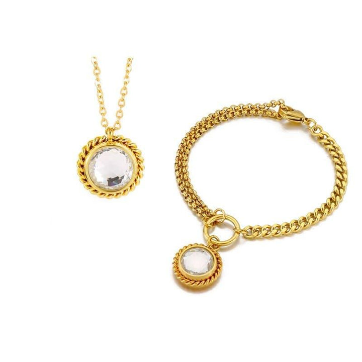 Kalen Vintage Twisted Rope Cubic Zirconia Pendant Necklace Bracelet Set Gold Plated Stainless Steel Jewelry Set for Women.