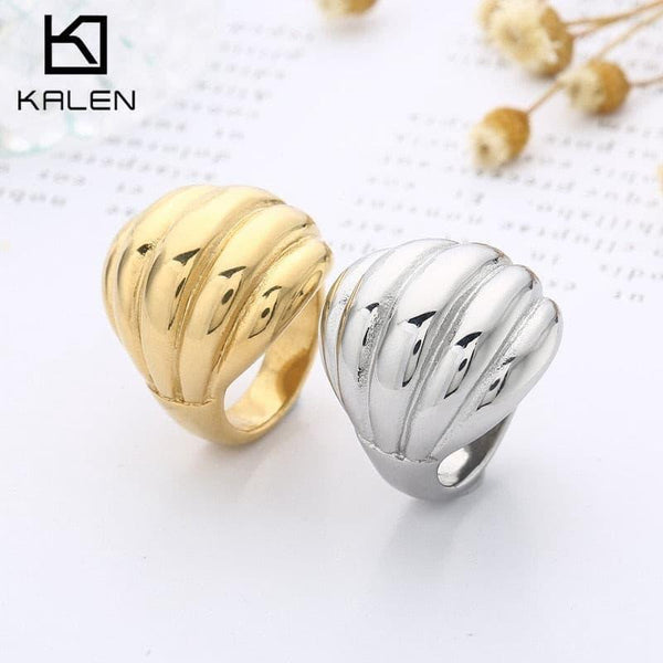 New Fashion Stainless Steel Thick Large Layers Rings Women Personality Minimalist Punk Big Gold Color Anillos Jewelry Weddinng.