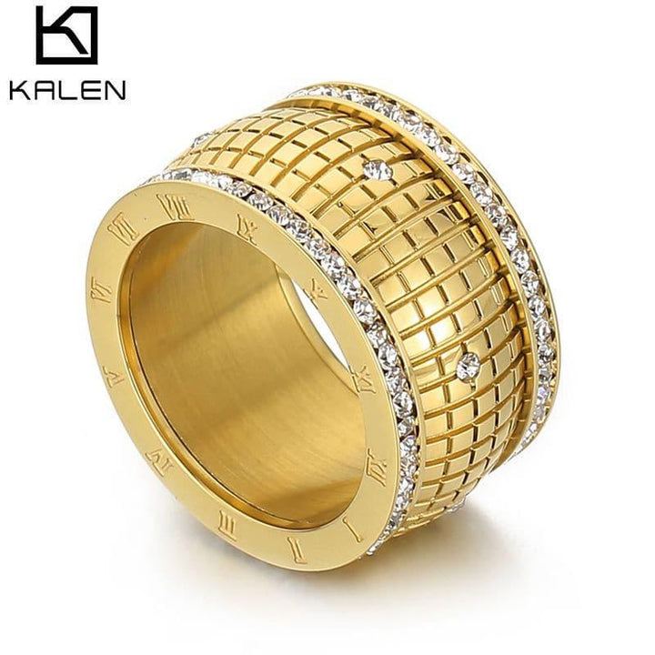 Number Round Rings Zircon Vintage Gold Silver Stainless Steel Cutting Rings Women Girl Party Ring Jewelry.