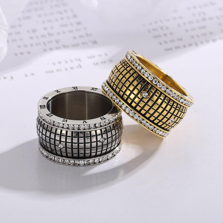 Number Round Rings Zircon Vintage Gold Silver Stainless Steel Cutting Rings Women Girl Party Ring Jewelry.