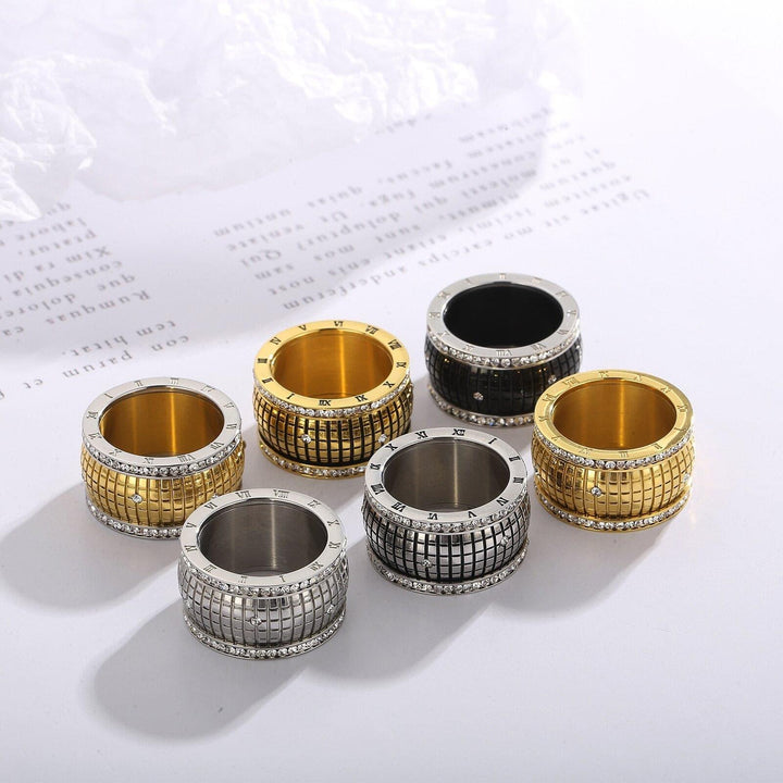 Number Round Rings Zircon Vintage Gold Silver Stainless Steel Cutting Rings Women Girl Party Ring Jewelry.