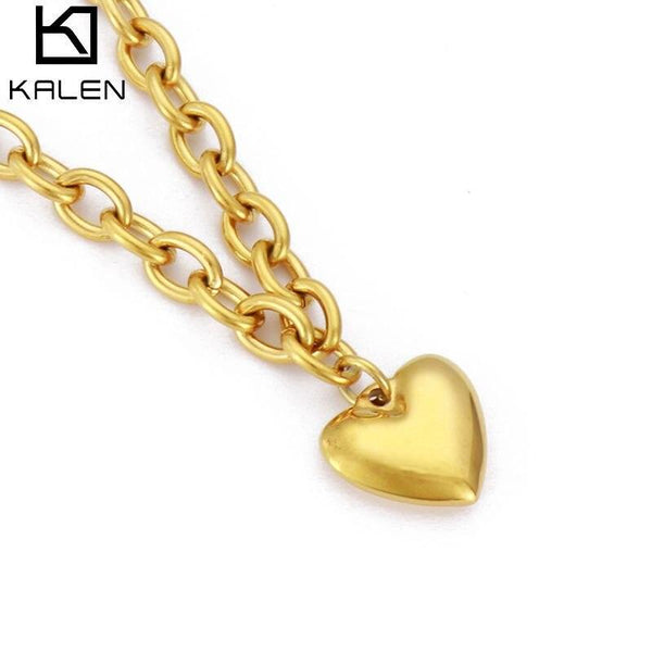 Kalen Lokaer Bohemia Design O Chain Layer Heart Pendant Charm Necklaces For Women Stainless Steel Chain Choker Necklace.