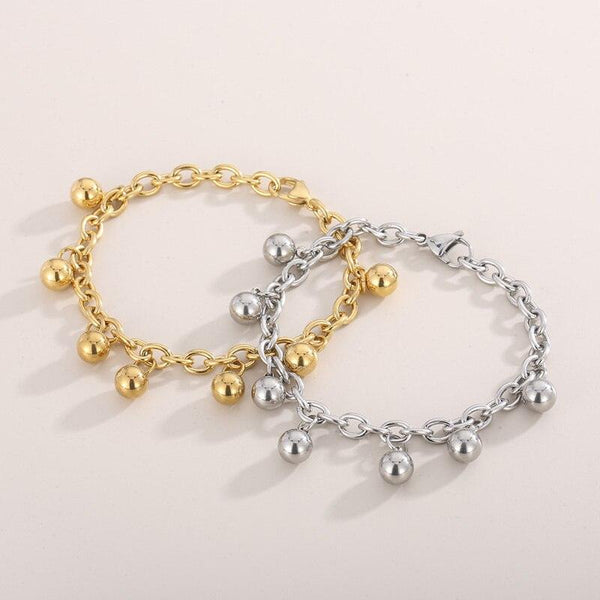 Personality Stainless Steel Simple Chain Round Bead Pendant Charm Bracelet For Women Girl Charm Gifts Fashion Party Jewelry.