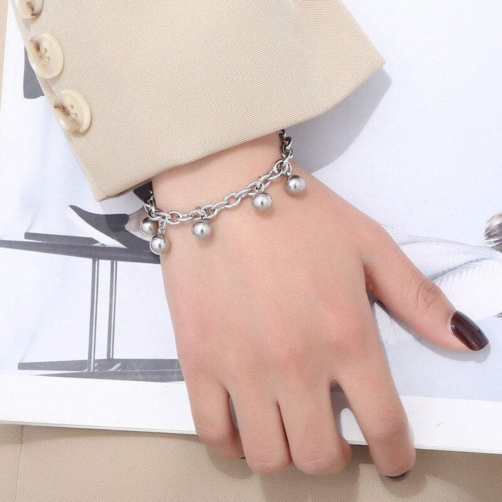 Personality Stainless Steel Simple Chain Round Bead Pendant Charm Bracelet For Women Girl Charm Gifts Fashion Party Jewelry.