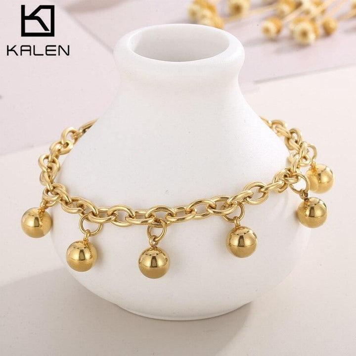 Personality Stainless Steel Simple Chain Round Bead Pendant Charm Bracelet For Women Girl Charm Gifts Fashion Party Jewelry.