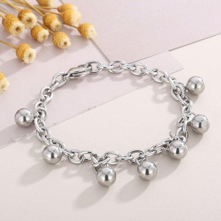 Personality Stainless Steel Simple Chain Round Bead Pendant Charm Bracelet For Women Girl Charm Gifts Fashion Party Jewelry.