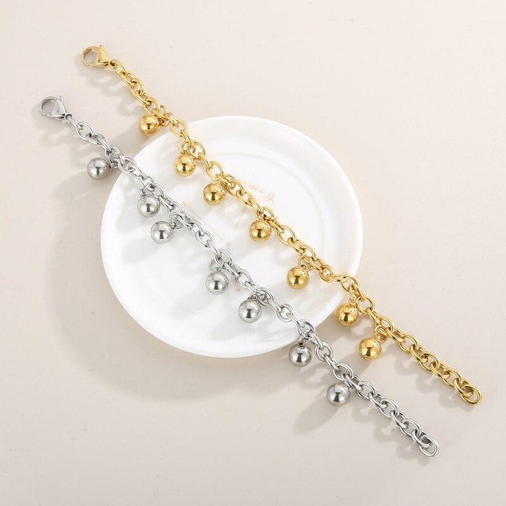 Personality Stainless Steel Simple Chain Round Bead Pendant Charm Bracelet For Women Girl Charm Gifts Fashion Party Jewelry.