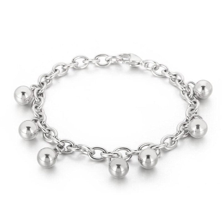 Personality Stainless Steel Simple Chain Round Bead Pendant Charm Bracelet For Women Girl Charm Gifts Fashion Party Jewelry.