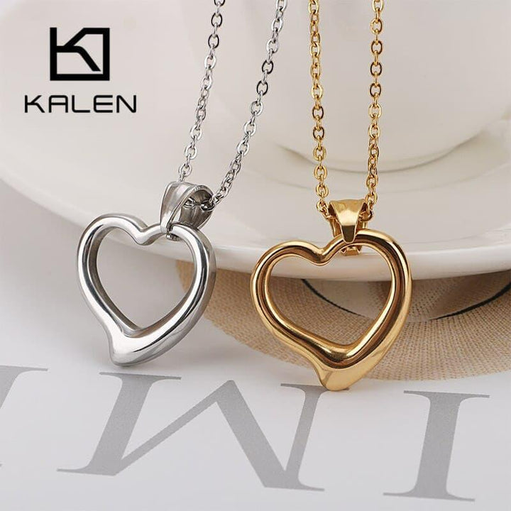 Kalen Romantic Lovers' MINI Heart Pendant Necklaces For Women Men Gold Color Stainless Steel Neckalces Unisex Jewelry Gifts.