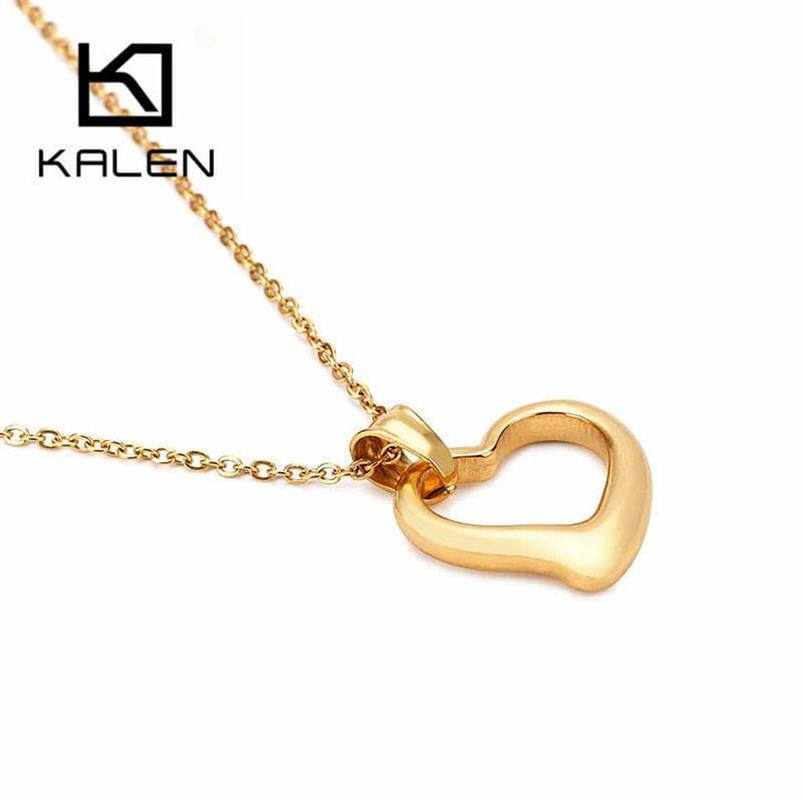 Kalen Romantic Lovers' MINI Heart Pendant Necklaces For Women Men Gold Color Stainless Steel Neckalces Unisex Jewelry Gifts.