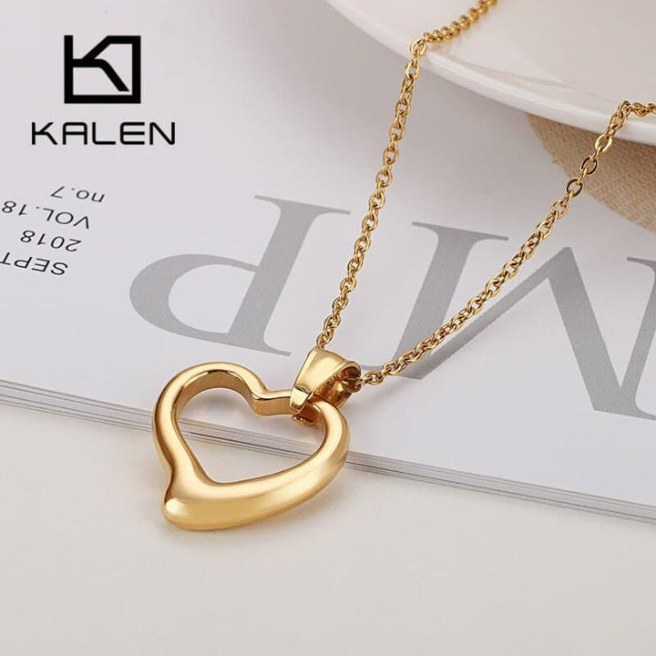 Kalen Romantic Lovers' MINI Heart Pendant Necklaces For Women Men Gold Color Stainless Steel Neckalces Unisex Jewelry Gifts.