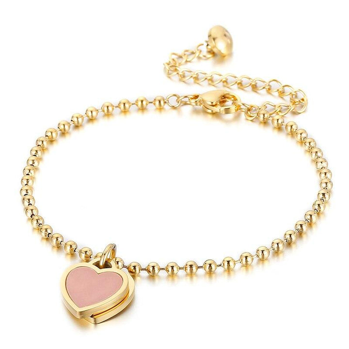 KALEN New Women Party Jewelry Pink Heart Pendant Rose Gold Color Stainless Steel Bracelet Bead Chain Women Bracelets Bangles.